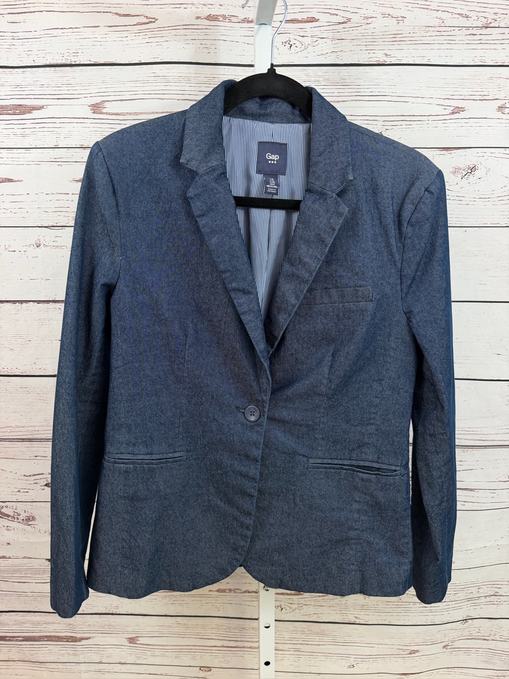 GAP Women's Chambray Navy Denim Single-Button Blazer Size 8